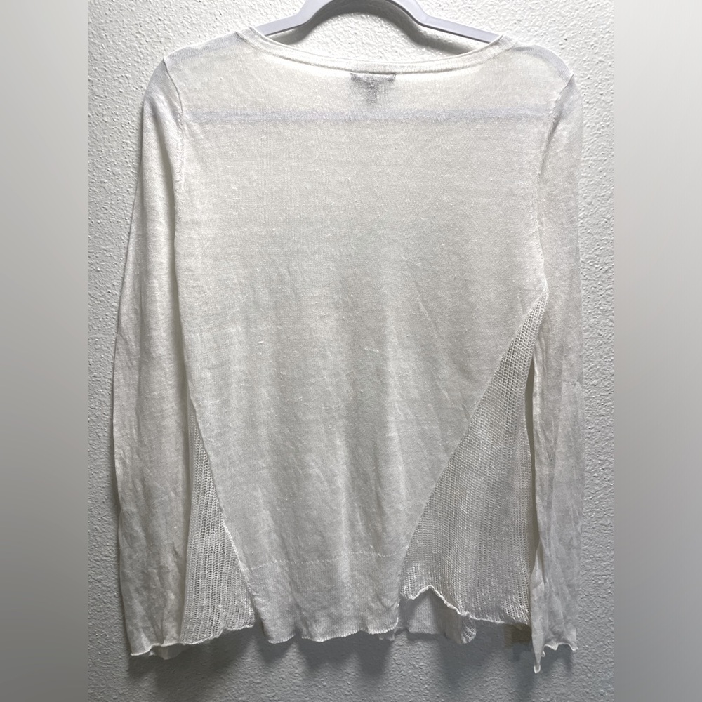 Eileen Fisher Hemp Blend Knit Sheer Long Sleeve Blouse  Italian Yarn White Small - Picture 2 of 8